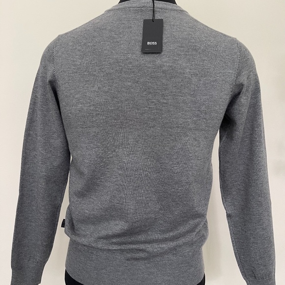 New Hugo Boss Sweater V neck Gray Wool Sweater Pullover